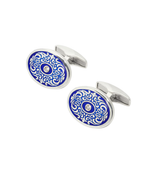 Sterling Silver Engraved Enamel Cufflinks with Diamonds