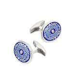 Sterling Silver Engraved Enamel Cufflinks with Diamonds