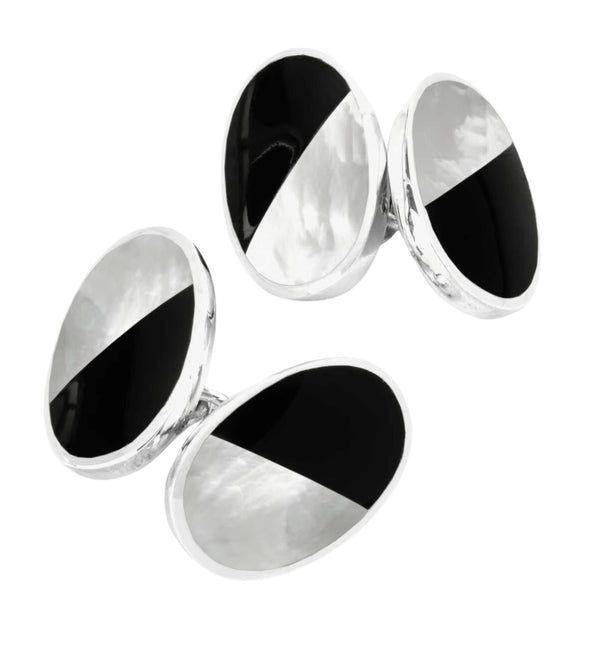 Silver and Mother of Pearl with Onyx Chain Link Cufflinks