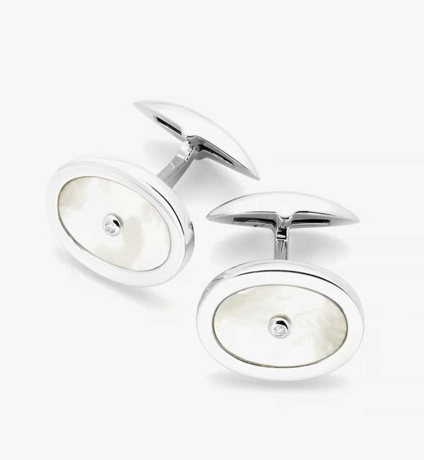 Diamond Sterling Silver Oval Cufflinks