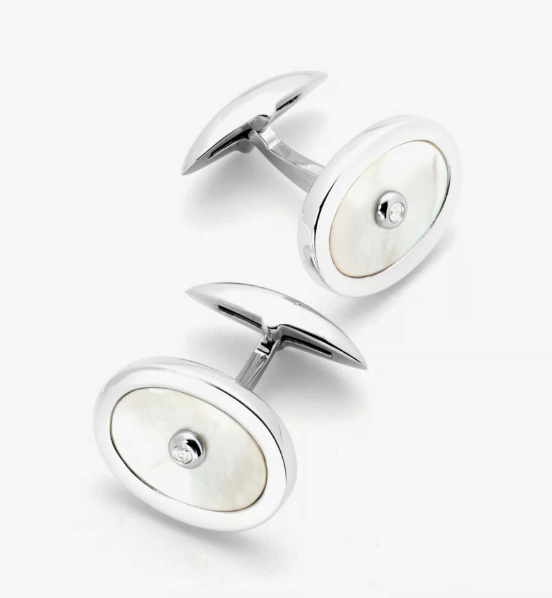 Diamond Sterling Silver Oval Cufflinks