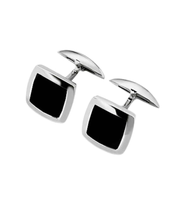 Sterling Silver And Onyx Square Cufflinks