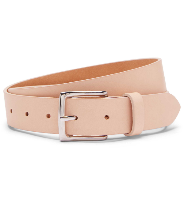 Flat Edge Leather Belt with Square Buckle in Parchment