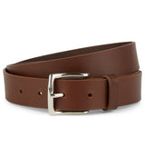Flat Edge Leather Belt with Square Buckle in Brown