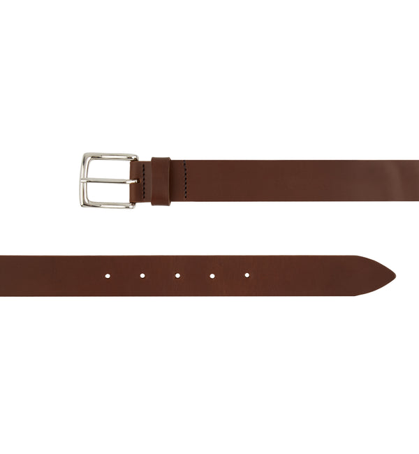 Flat Edge Leather Belt with Square Buckle in Brown