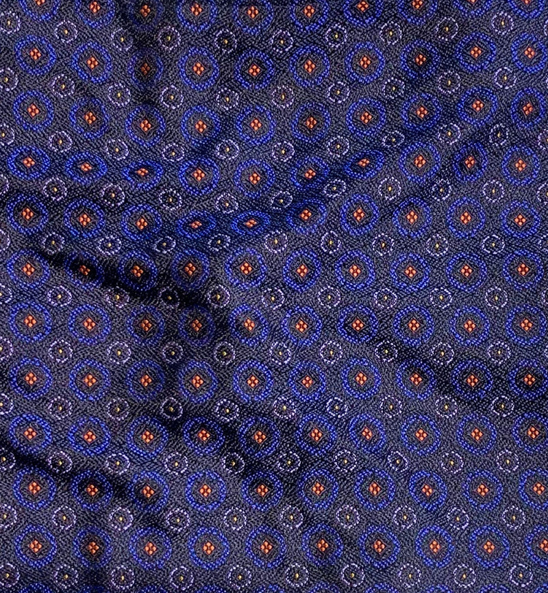 Circle Patterned Silk Pocket Square in Blue